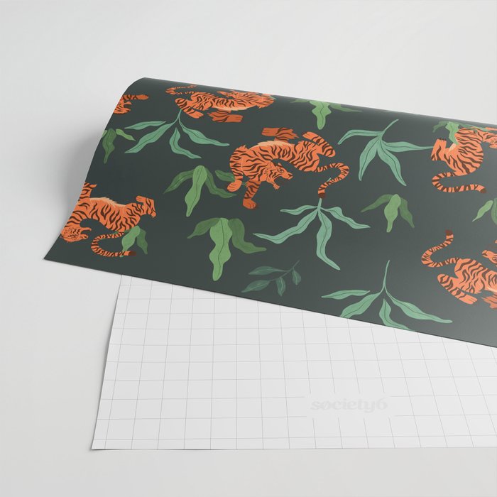 Dancing Tiger (Forest Green) Wrapping Paper Gallery Image 2