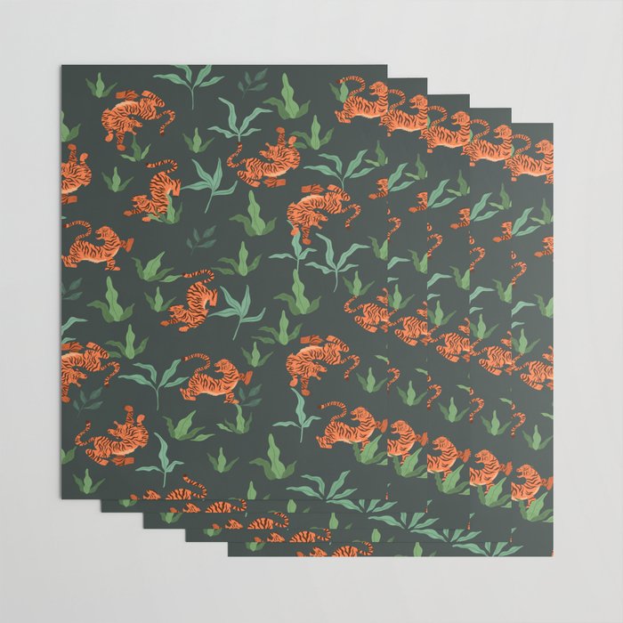 Dancing Tiger (Forest Green) Wrapping Paper Gallery Image 3