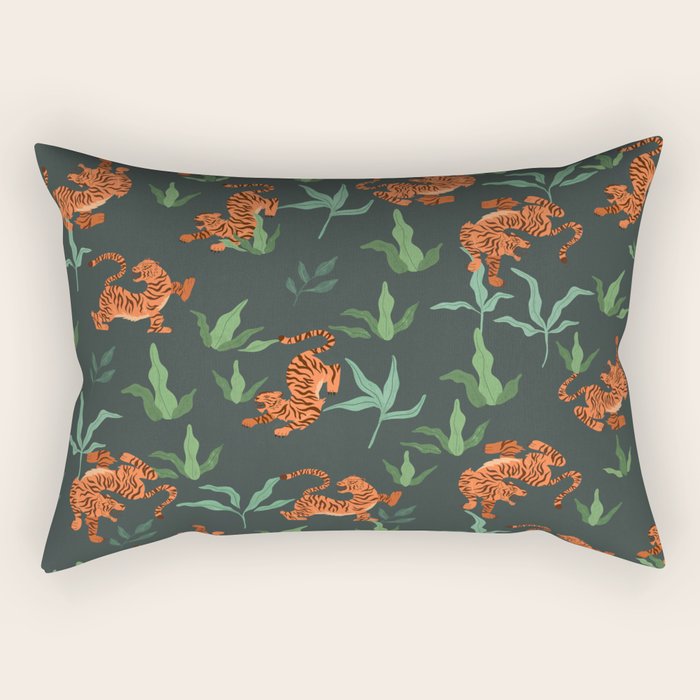 Dancing Tiger (Forest Green) Rectangular Pillow Gallery Image 2