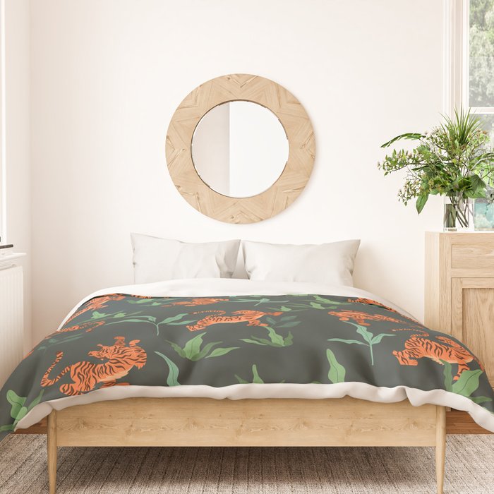 Dancing Tiger (Forest Green) Duvet Cover Gallery Image 3