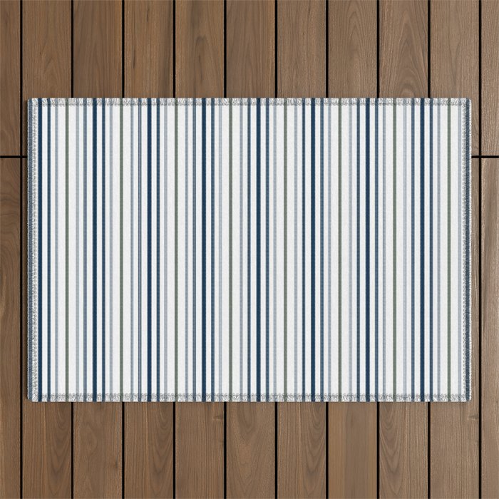 Navy Blue and Sage Green Thin Stripes Outdoor Rug Gallery Image 1