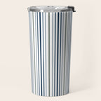 Navy Blue and Sage Green Thin Stripes Travel Mug Gallery Image 2