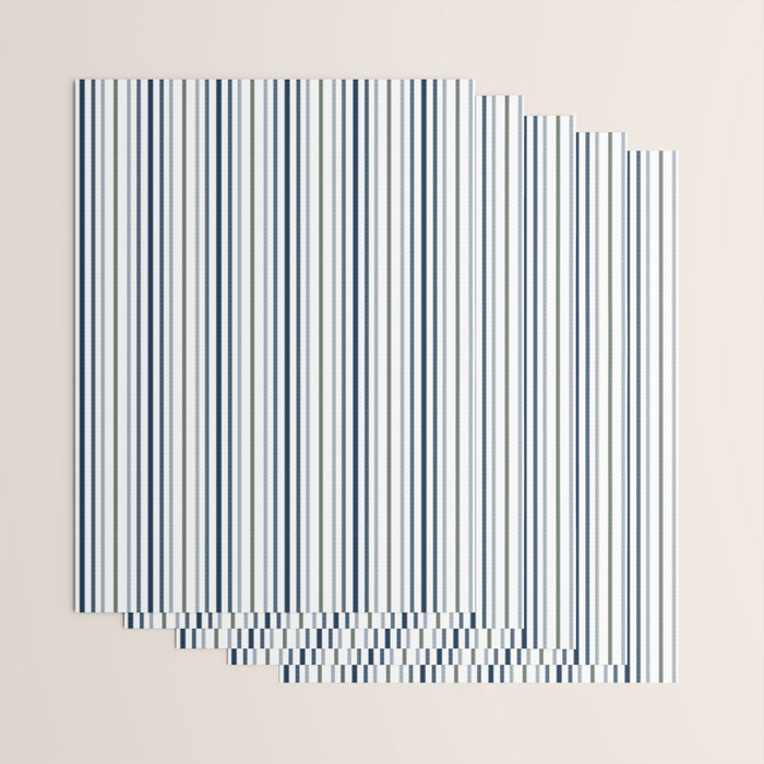 Navy Blue and Sage Green Thin Stripes Wrapping Paper Gallery Image 3