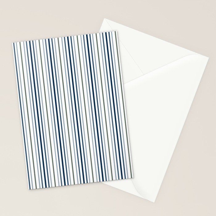Navy Blue and Sage Green Thin Stripes Stationery Card Gallery Image 2