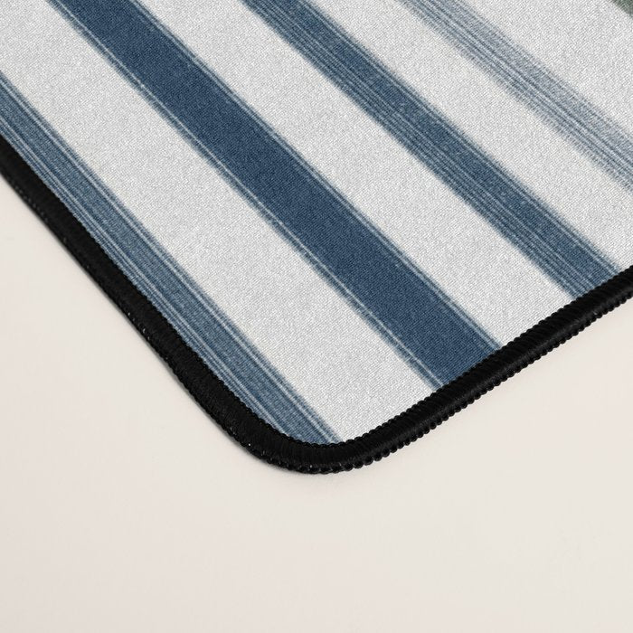 Navy Blue and Sage Green Thin Stripes Desk Mat Gallery Image 4