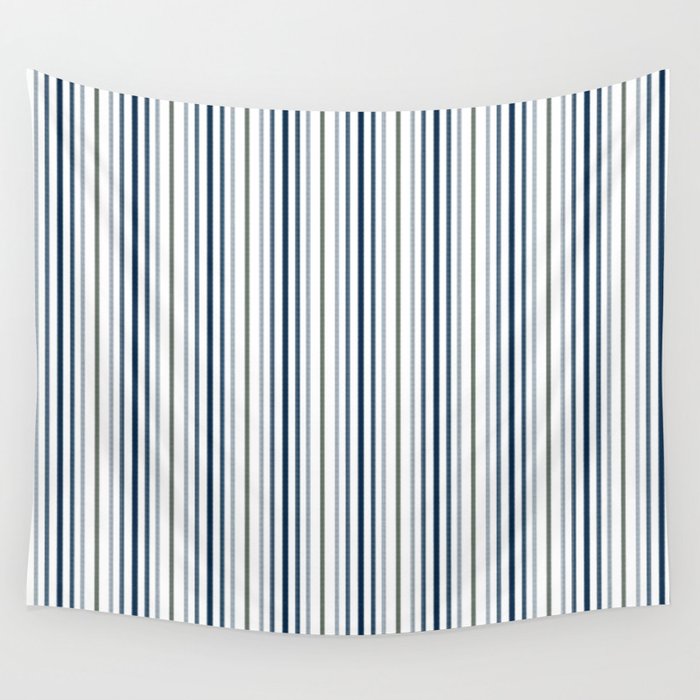 Navy Blue and Sage Green Thin Stripes Wall Tapestry Gallery Image 4