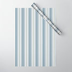 Navy Blue and Sage Green Thin Stripes Wrapping Paper Gallery Image 1