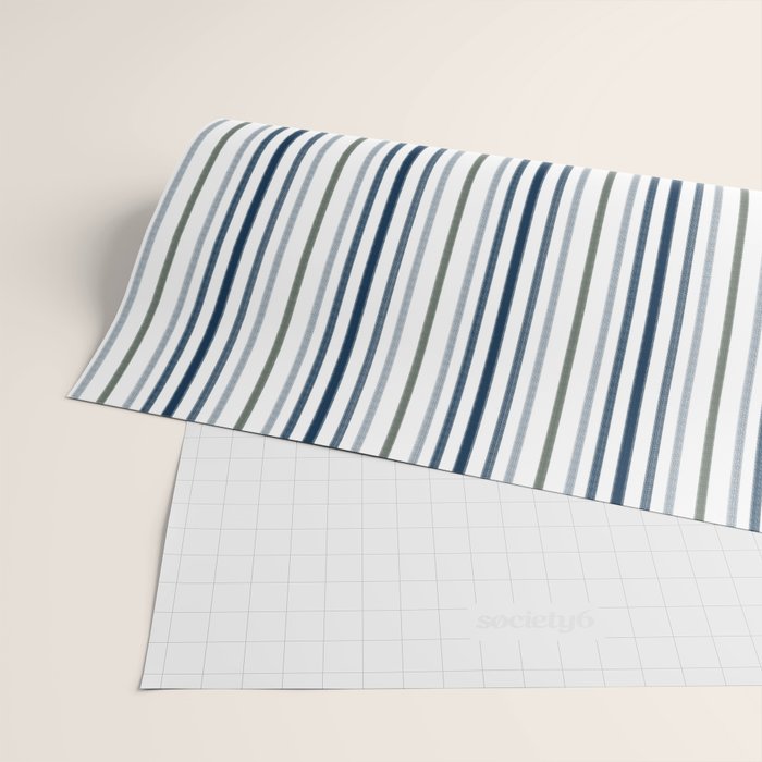 Navy Blue and Sage Green Thin Stripes Wrapping Paper Gallery Image 2