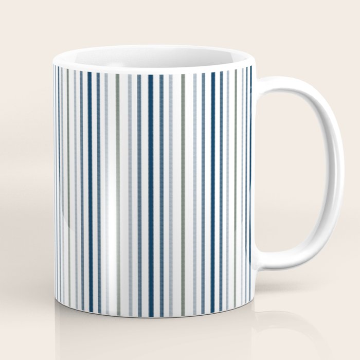 Navy Blue and Sage Green Thin Stripes Coffee Mug Gallery Image 1