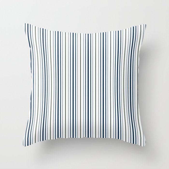 Navy Blue and Sage Green Thin Stripes Throw Pillow Gallery Image 1