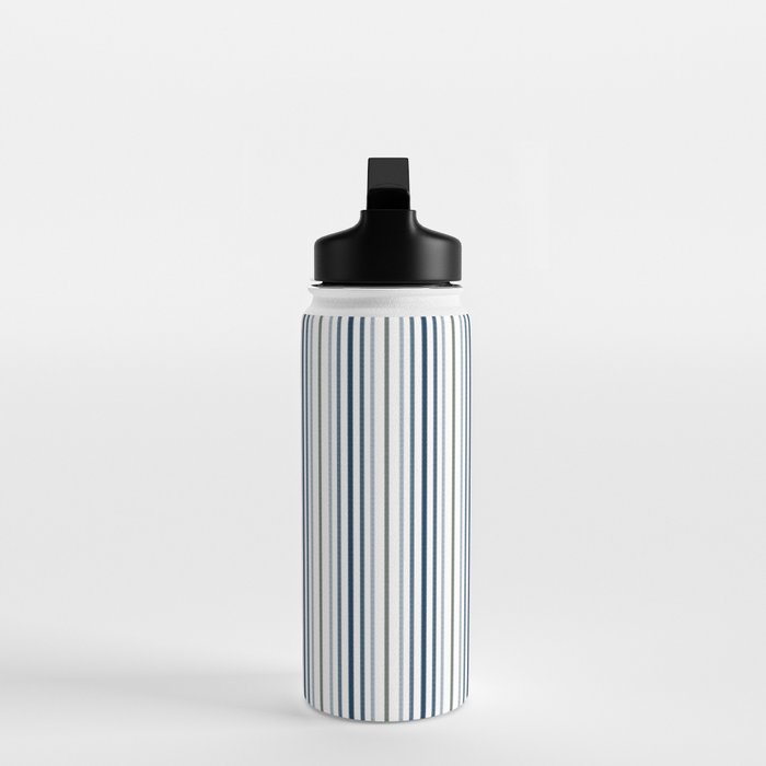 Navy Blue and Sage Green Thin Stripes Water Bottle Gallery Image 3