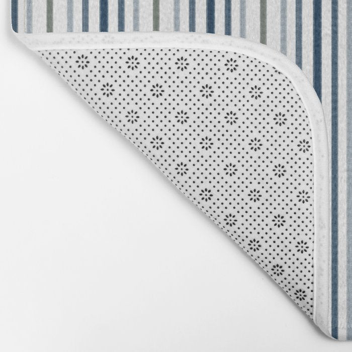 Navy Blue and Sage Green Thin Stripes Bath Mat Gallery Image 2