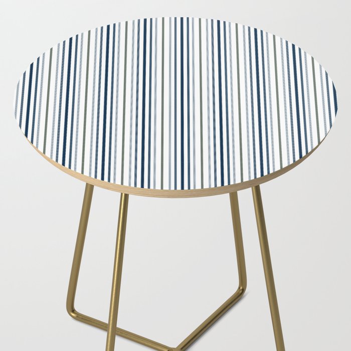Navy Blue and Sage Green Thin Stripes Side Table Gallery Image 2