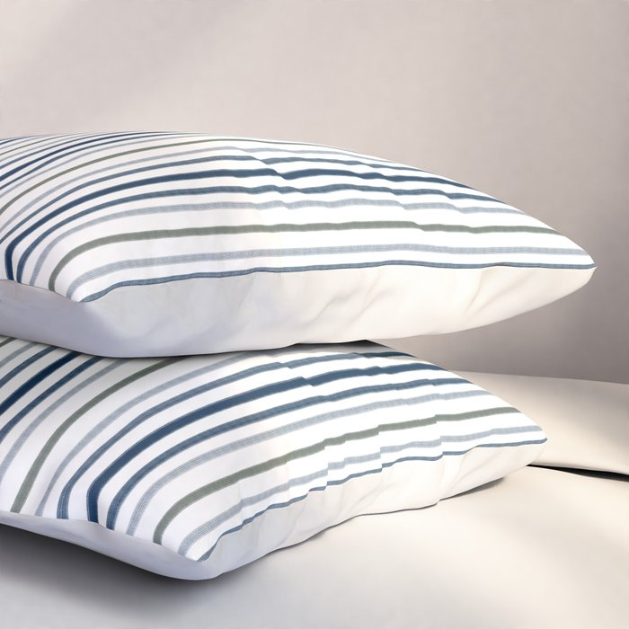 Navy Blue and Sage Green Thin Stripes Pillow Sham Gallery Image 3