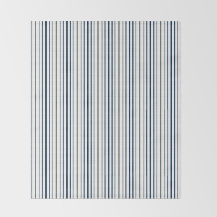 Navy Blue and Sage Green Thin Stripes Throw Blanket Gallery Image 2