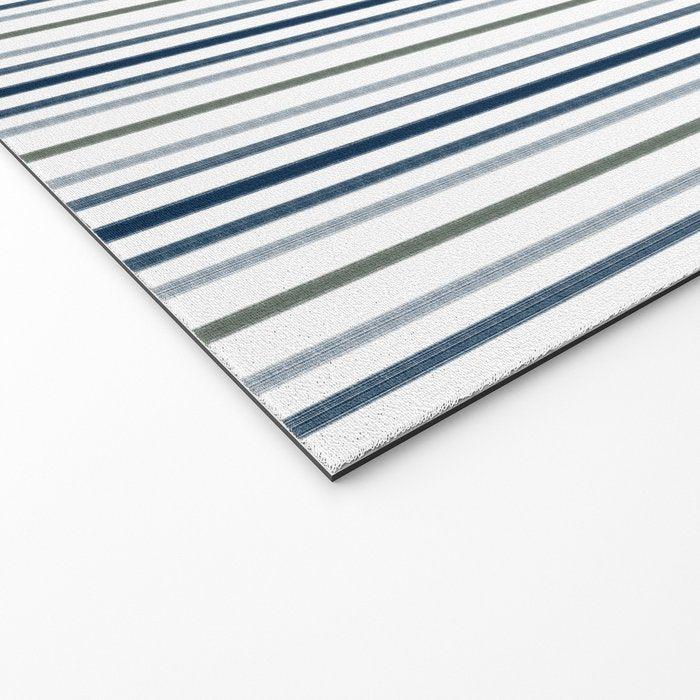 Navy Blue and Sage Green Thin Stripes Welcome Mat Gallery Image 2