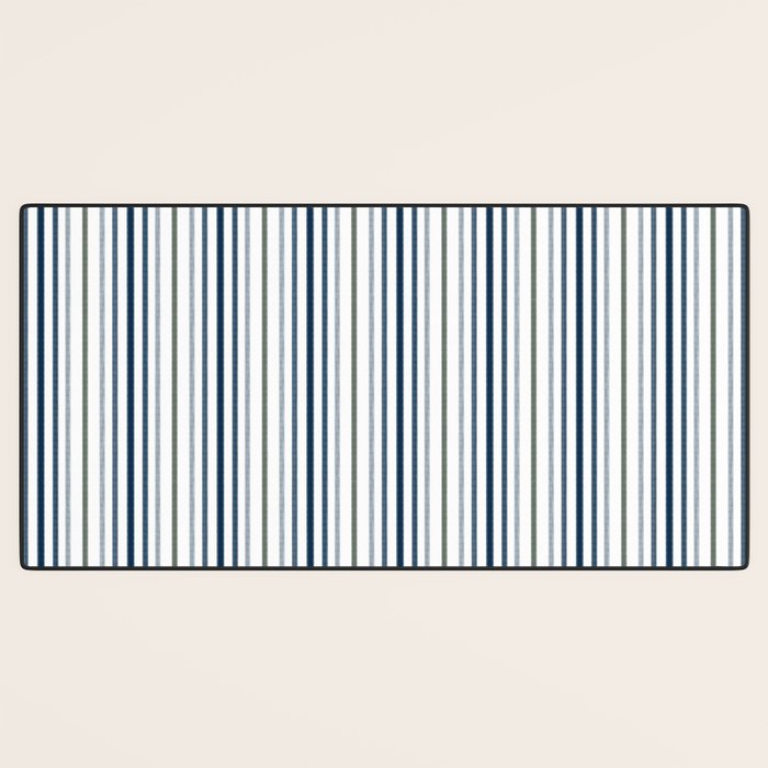 Navy Blue and Sage Green Thin Stripes Desk Mat Gallery Image 3