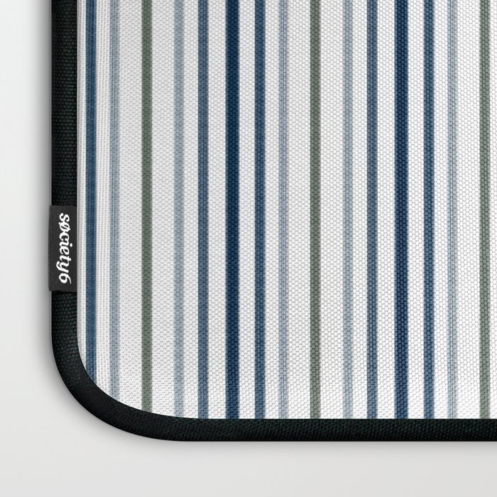 Navy Blue and Sage Green Thin Stripes Laptop Sleeve Gallery Image 3