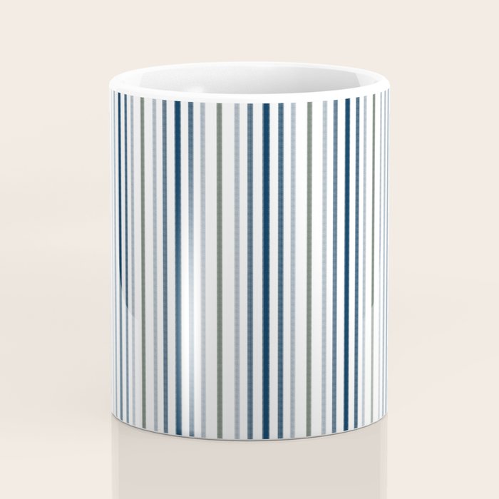 Navy Blue and Sage Green Thin Stripes Coffee Mug Gallery Image 4