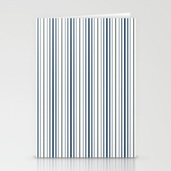 Navy Blue and Sage Green Thin Stripes Stationery Card Gallery Image 1