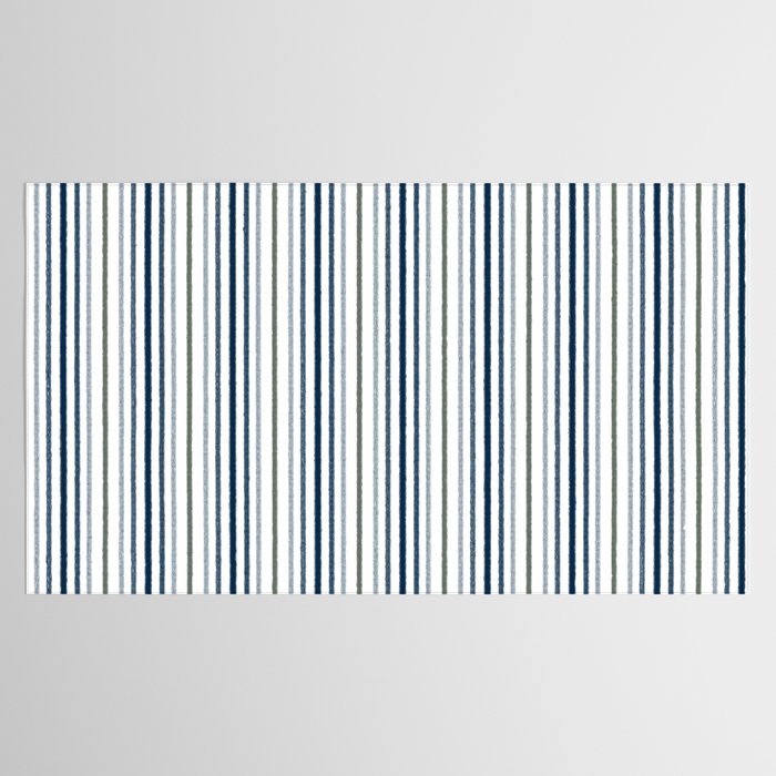 Navy Blue and Sage Green Thin Stripes Tablecloth Gallery Image 2