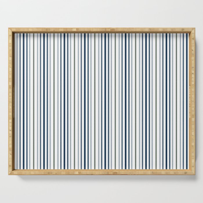 Navy Blue and Sage Green Thin Stripes Serving Tray Gallery Image 1
