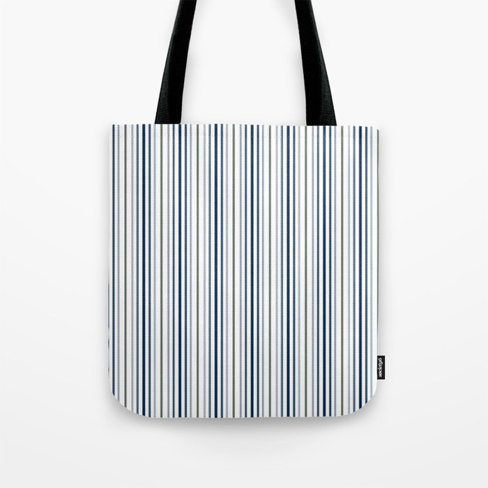 Navy Blue and Sage Green Thin Stripes Tote Bag Gallery Image 1