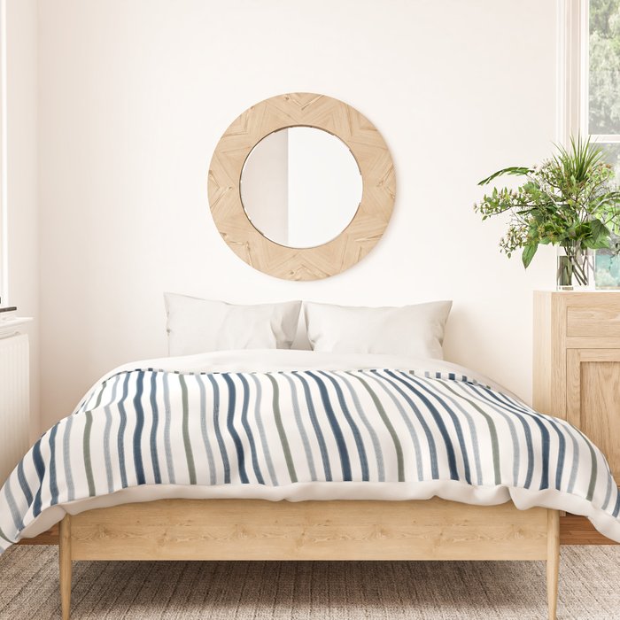 Navy Blue and Sage Green Thin Stripes Duvet Cover Gallery Image 3