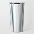 Navy Blue and Sage Green Thin Stripes Travel Mug Gallery Image 1