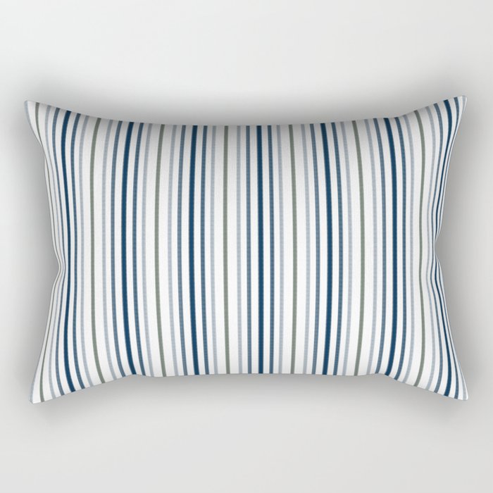 Navy Blue and Sage Green Thin Stripes Rectangular Pillow Gallery Image 1