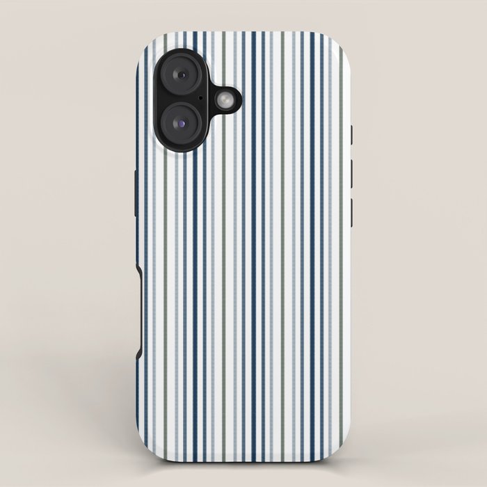 Navy Blue and Sage Green Thin Stripes iPhone Case Gallery Image 1