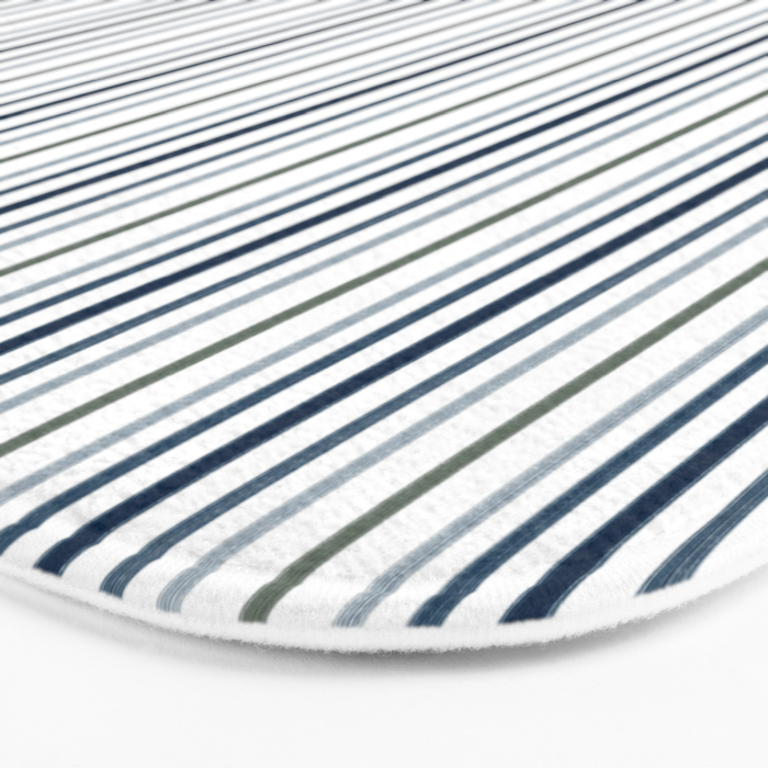 Navy Blue and Sage Green Thin Stripes Bath Mat Gallery Image 3