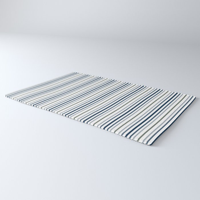Navy Blue and Sage Green Thin Stripes Rug Gallery Image 3