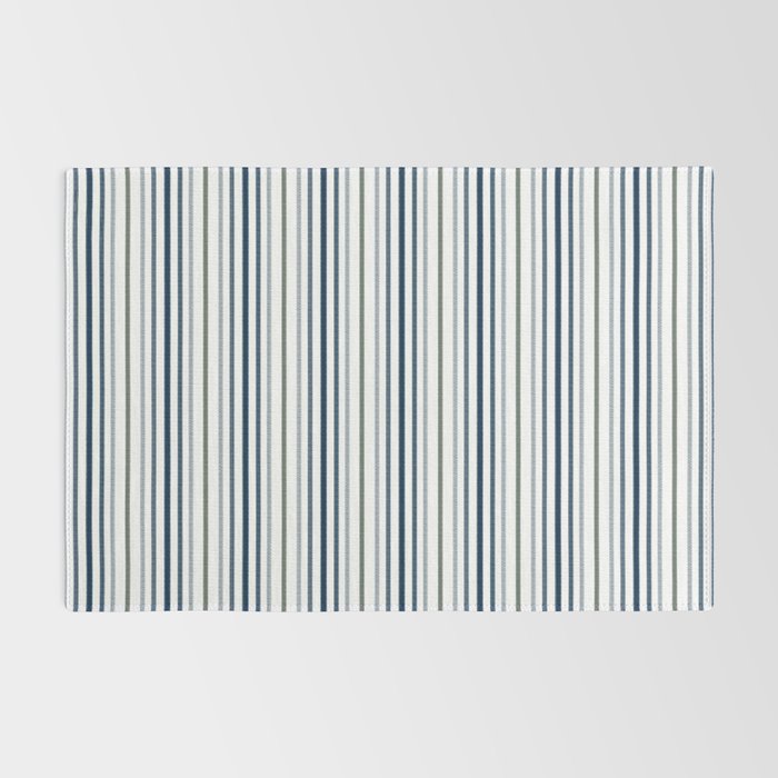 Navy Blue and Sage Green Thin Stripes Rug Gallery Image 2