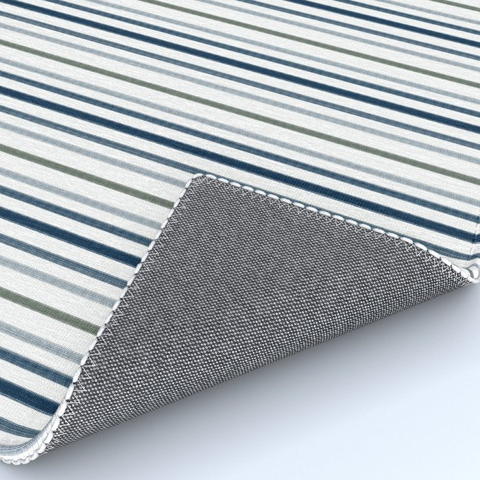 Navy Blue and Sage Green Thin Stripes Rug Gallery Image 4