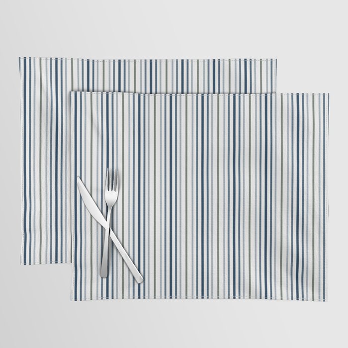 Navy Blue and Sage Green Thin Stripes Placemat Gallery Image 1