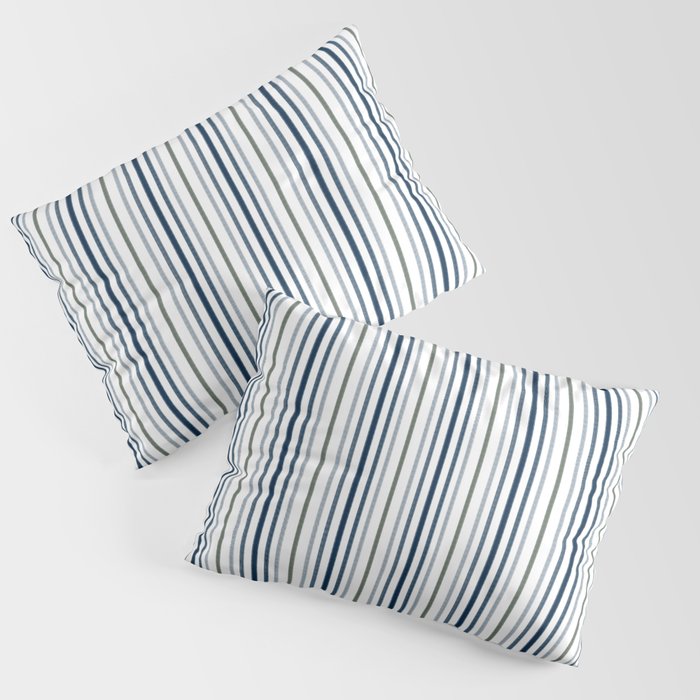 Navy Blue and Sage Green Thin Stripes Pillow Sham Gallery Image 3