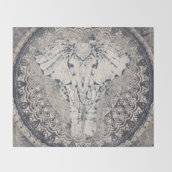 Indian Elephant Mandala Throw Blanket Gallery Image 2
