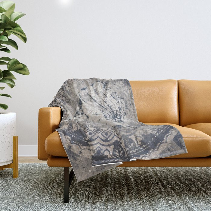 Indian Elephant Mandala Throw Blanket Gallery Image 1