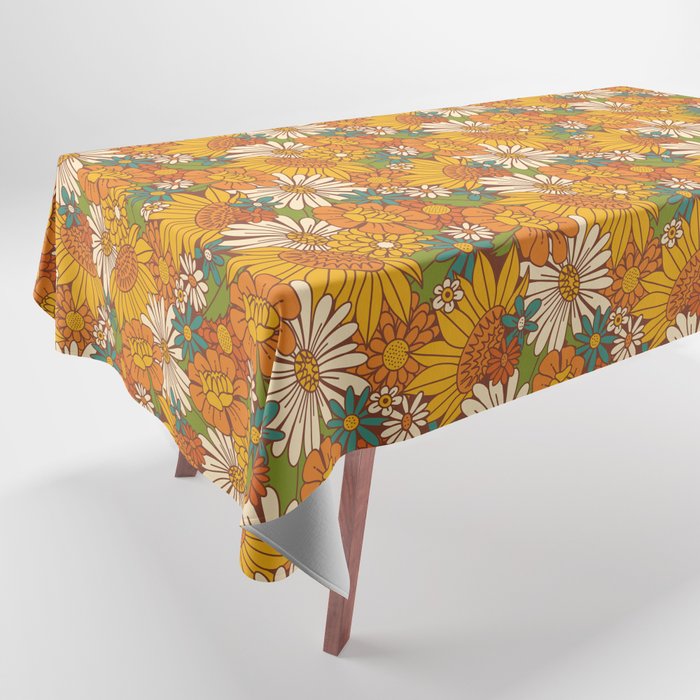 70s Retro Floral Tablecloth Gallery Image 1