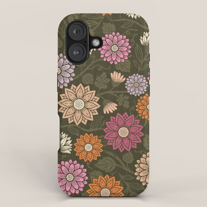 Mums and Vines Floral Mauve Olive and Rust iPhone Case Gallery Image 1