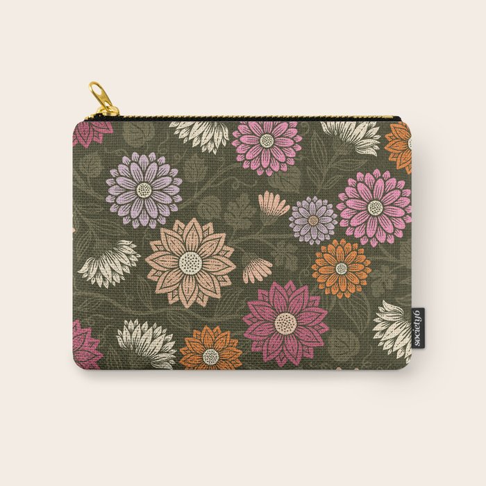 Mums and Vines Floral Mauve Olive and Rust Carry All Pouch Gallery Image 1