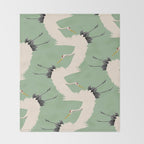 Japanese Cranes on Sage Green Background Throw Blanket Gallery Image 2