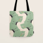Japanese Cranes on Sage Green Background Tote Bag Gallery Image 1