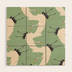 Japanese Cranes on Sage Green Background Wood Wall Art Gallery Image 1