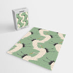 Japanese Cranes on Sage Green Background Jigsaw Puzzle Gallery Image 2