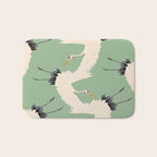 Japanese Cranes on Sage Green Background Bath Mat Gallery Image 1
