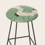 Japanese Cranes on Sage Green Background Stool Gallery Image 2