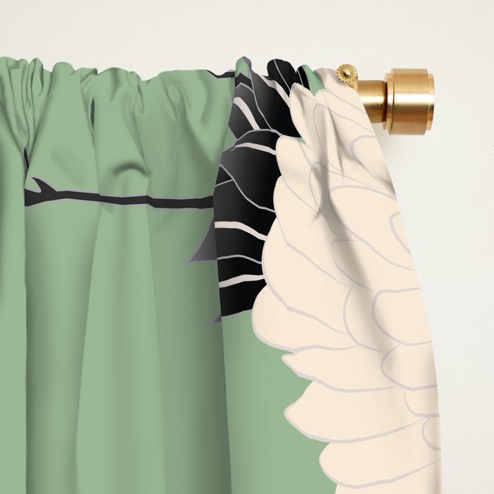 Japanese Cranes on Sage Green Background Window Curtain Gallery Image 2