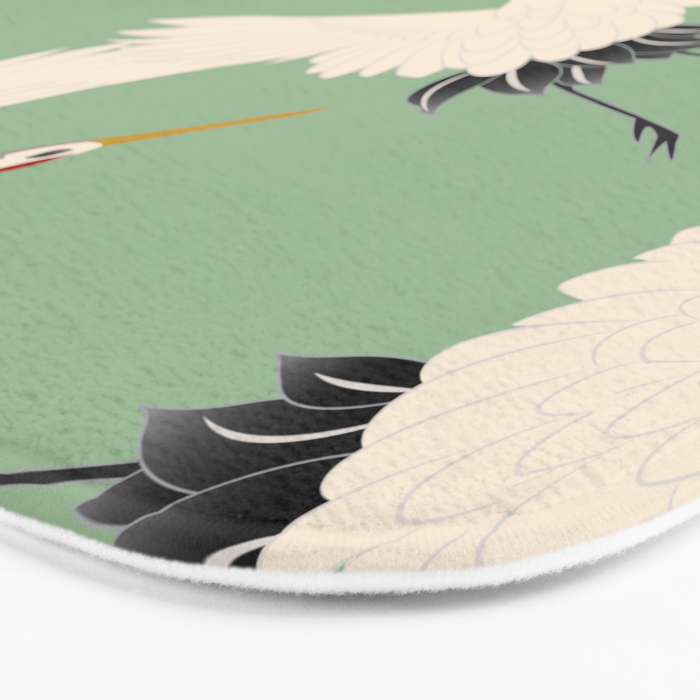Japanese Cranes on Sage Green Background Bath Mat Gallery Image 3